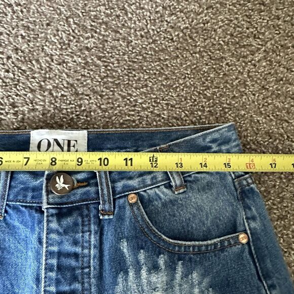 One Teaspoon Denim Mini Skirt Distressed Size 27 US 4 Button Fly Blue y2k - Picture 12 of 13